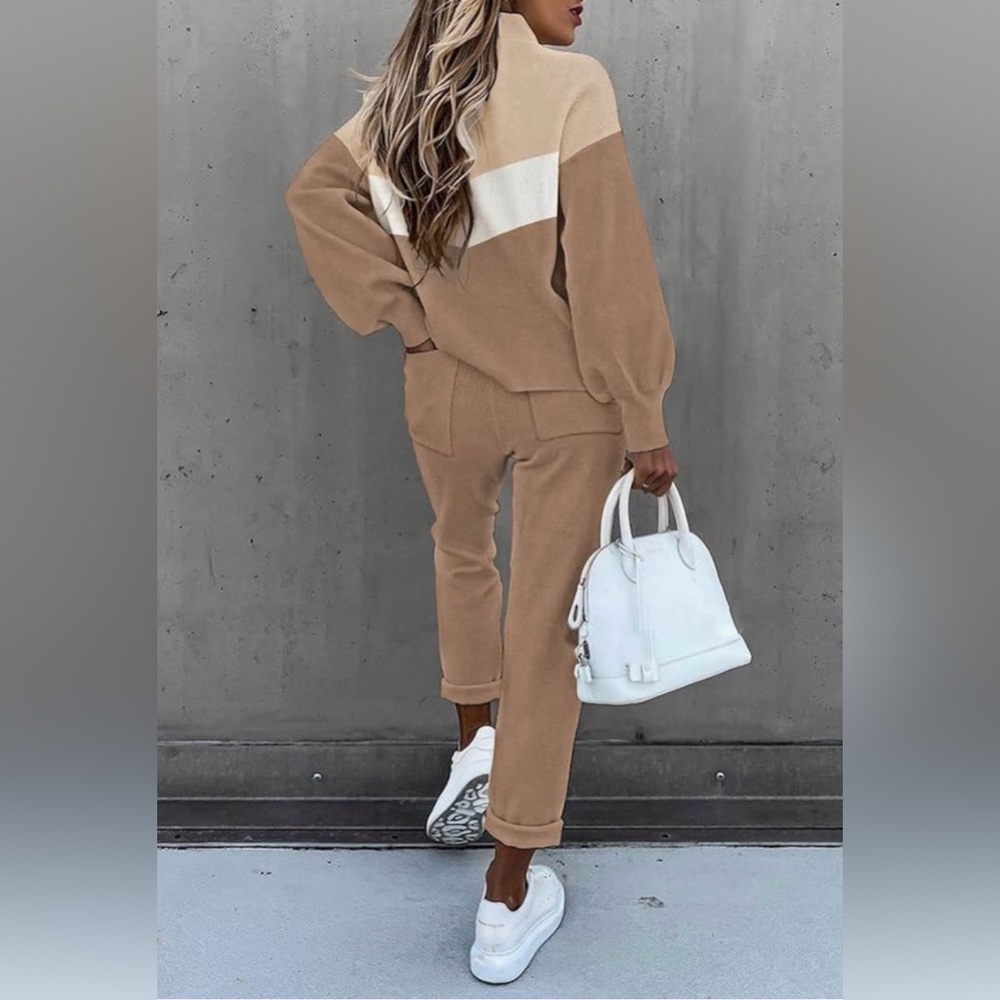 Fixmatti Brown Colorblock 2-Piece Sweatsuit Set, Size XL, Sweatshirt & Joggers - Picture 3 of 16